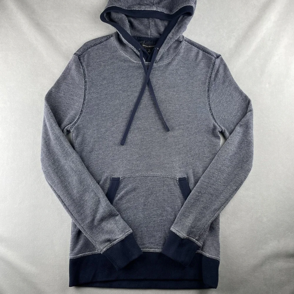 Banana Republic Hoodie Mens M Blue Knit Pullover Kangaroo Pocket Drawstring Cozy